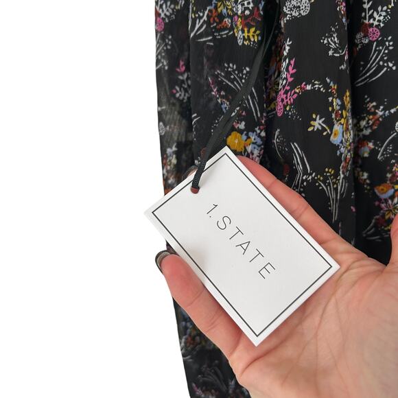 1. State Black Floral Chiffon Off The Shoulder Blouse Sz XS - Picture 3 of 7